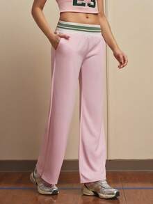 Cheerettes 女士撞色条纹低腰直筒运动裤 - 粉色 - 查看 5