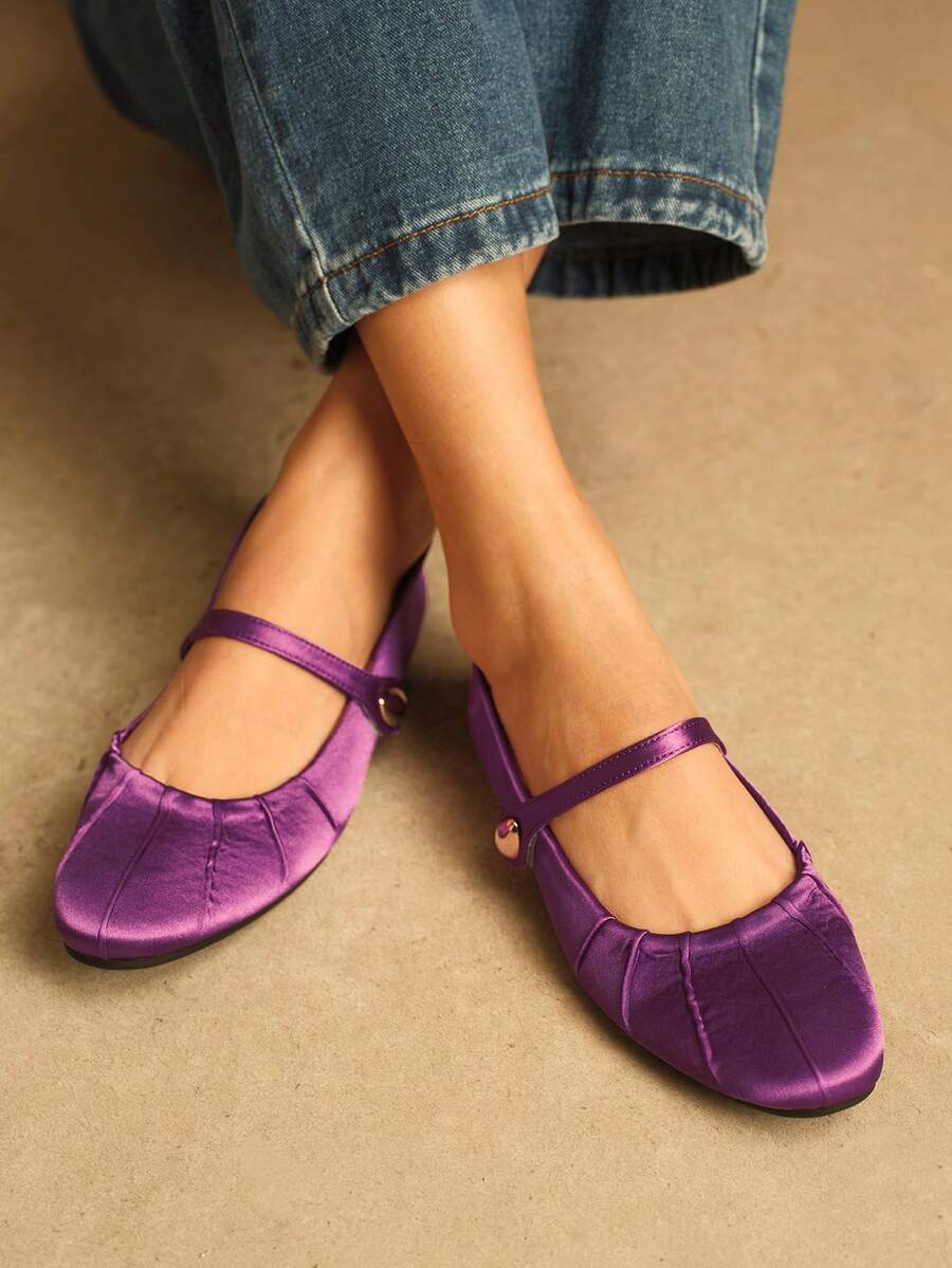 Rosivie 2025夏季新款法式方头百搭黑色镂空编织带低帮透气舒适平底女鞋 - 紫色 - 查看 1