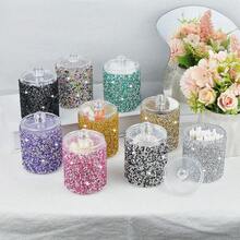 1PC Rhinestone Cotton Swab Storage Box, Makeup Pad Pads, Cotton Swabs, Toothpicks, Dental Floss, Hair Ties, Small Items Round Organizer, Makeup Table And Office Desk - Multicolor - View 4