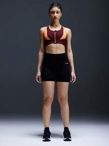 Powerista Women's Summer Fashion Contrast Color Breathable Racerback Sports Bra - Burgundy - View 7
