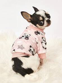 PETSIN 1 Printed Panda Flannel Sweatshirt, Pet Autumn And Winter Thick And Warm Pink Version