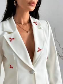 EURMUSE Women Red Color Rhinestone Detailed Blazer Jackets - White - View 7