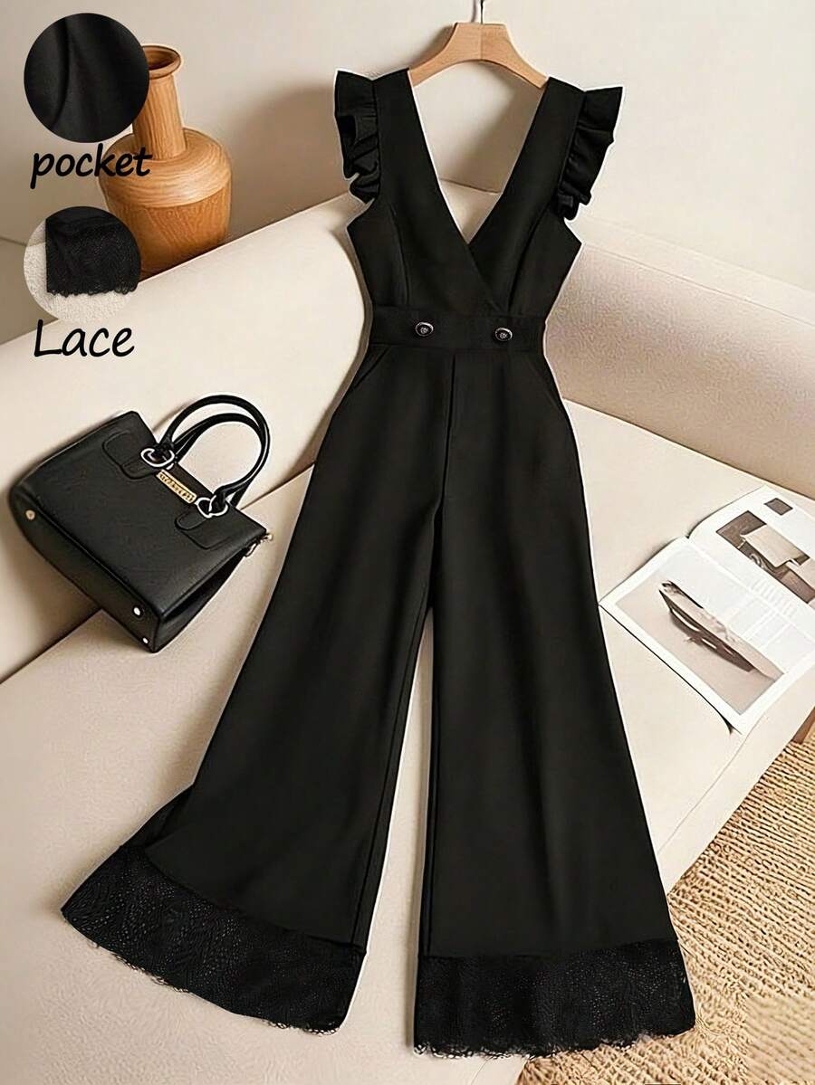GlowEve Sleeveless Black Casual Jumpsuit With Criss-Cross Neckline Design For Women - Black - View 1