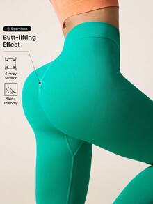 Core Rhythm سروال رياضي نسائي بخصر عالي ذو لون أحادي متعدد الاستخدامات - أخضر - مشاهدة 1