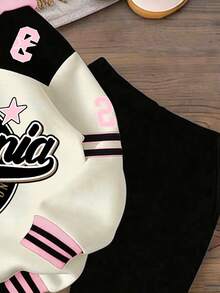 2件套女婴休闲复古字母数字图案宽松连帽卫衣和打底裤套装 - 彩色 - 查看 5