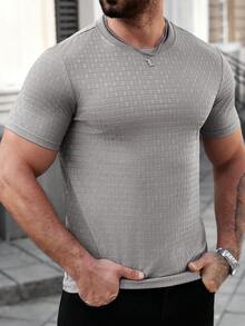 Manfinity Homme Áo thun nam tay ngắn cổ tròn màu trơn, kiểu dáng thường ngày, đa năng, chất liệu dệt kim màu xám, áo thun nam tay ngắn màu xám, thích hợp cho các chuyến đi cuối tuần, hoạt động ngoài trời, du lịch, môi trường làm việc thoải mái hoặc các dịp bán trang trọng, quà tặng cho bạn trai/chồng, quà kỷ niệm/sinh nhật, tiệc tùng, kỳ nghỉ hè, lễ hội, năm mới, đám cưới, ngày Valentine. Áo thun nam tay ngắn màu xám chất liệu dệt kim jacquard. - Xám - Xem 3