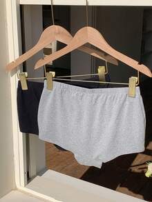 CovetEZ 2条装女士休闲弹力腰纯色短裤，适合日常通勤和夏季穿着 - 彩色 - 查看 2