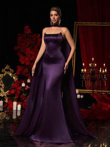 Glamrae Vintage Eggplant Purple Formal Evening Gown,Handmade Tassel Fish Bone Design Mermaid Hem Mesh Dress,Business Formal Guest Dress For Women - Purple - View 4