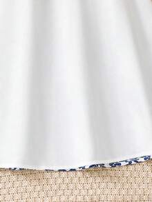 SHEIN Young Girl Ditsy Floral Tassel Trim Stand Collar Casual Dress Traditional Elegant Dignified Golden Floral Print, Young Girls Casual Minimalist Traditional Arabic Dress Suitable For Spring/Summer Daily, Festivals, Outings, Elegant Dignified Long Sleeve Arabic Maxi Dress, Prayer Abaya, Easy Comfort, Casual Wear, Vacay Vibes, Modest Kaftan, Kids Jalabiya جلابياتjalabiya  عباياتabaya Abaya الملابس التقليدية العربية  جلابيةjalabiya قفطان - White - View 9