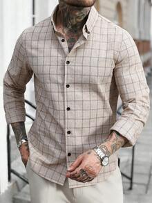 Manfinity CasualCool 男士梭织格纹商务长袖衬衫，秋季款