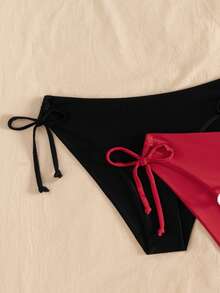 Swim Vcay 3pcs Women's Multicolor Bikini Bottom With Tie,Weddings & Events, Bikini Drawstring, Bathing Suit Bottoms, Solid Color Bikini,Valentine's Day - Multicolor - View 6