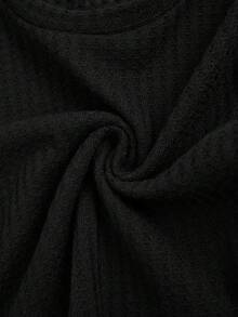 SHEIN Girlism 2pcs Tween Girls Loose Casual Embroidered Bow Tie Collar Simple Comfortable T-Shirt And Flare Pants Set - Black - View 8