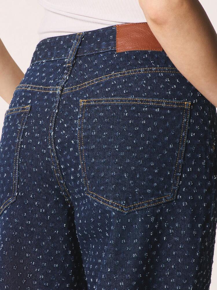 MISSGUIDED Mid Rise Baggy Nibble Jeans With Nibble Pattern Relaxed Fit Wide Leg Denim Pants For Women