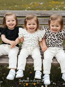 Cozy Pixies 3pcs Baby Girl Leopard Heart Pattern Knitted Soft Crew Neck Cap Sleeve Pullover Top Set Toddler Top Girl Leopard Toddler Top Girl Animal Print Toddler Animal Print Clothes Toddler Cute Toddler Tops - Multicolor - View 7