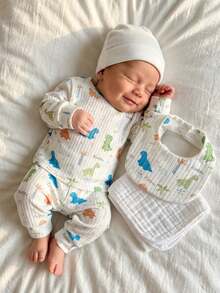 3pcs Newborn Infant Unisex Outfit Set - Cute Dinosaur Print Top, Pants And Bib, Soft Textured Fabric, Suitable For Home, Outings, Vacation, Photography, Autumn/Winter Clothing For 0-3 Years Old Baby Boys And Girls Dinosaur Baby Boy Clothes Boy Baby Casual Sets Baby Boy Clothes Baby Boy Clothes Boy Clothes Sets Unisex Fall Baby Outfit Dinosaur Outfit Baby Boy Cozy Pixies Baby Boys Set - Multicolor - View 1