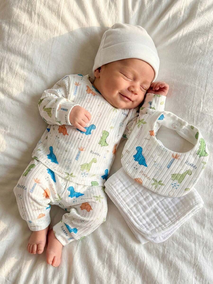 3pcs Newborn Infant Unisex Outfit Set - Cute Dinosaur Print Top, Pants And Bib, Soft Textured Fabric, Suitable For Home, Outings, Vacation, Photography, Autumn/Winter Clothing For 0-3 Years Old Baby Boys And Girls Dinosaur Baby Boy Clothes Boy Baby Casual Sets Baby Boy Clothes Baby Boy Clothes Boy Clothes Sets Unisex Fall Baby Outfit Dinosaur Outfit Baby Boy Cozy Pixies Baby Boys Set - Multicolor - View 1