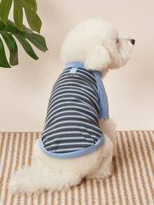 PETSIN 1 Cat Autumn And Winter Clothes Striped Clothing, French Style Teddy Bear, Versatile Base Shirt, Suitable For Winter - Blue - View 2