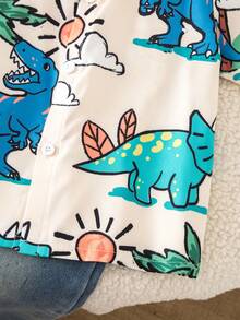 SHEIN 1pc Young Boys Casual Collegiate Comfortable & Fashionable Practical Soft Cartoon Dinosaur Print Short Sleeve Shirt, Suitable For Daily Wear, School, Outings, Spring/Summer