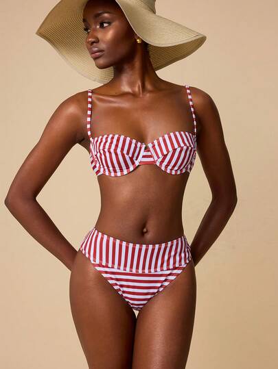 Swim Chiccia 女士夏季沙滩条纹性感比基尼泳衣套装