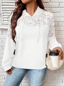 EMERY ROSE بلوزة نسائية كبيرة الحجم شفافة من الدانتيل مع كابوشون وسحاب للربط، خفيفة الوزن - أبيض - مشاهدة 5