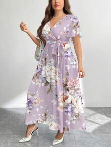 Modelyn 休闲复古碎花宽松大码连衣裙，适合秋冬季穿着 - 彩色 - 查看 4