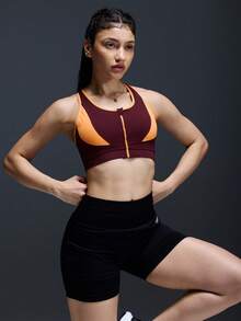 Powerista Women's Summer Fashion Contrast Color Breathable Racerback Sports Bra - Burgundy - View 6