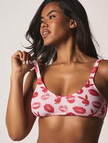 Missguided x Playboy 嘴唇印花三角文胸和丁字裤套装，带有亲吻图案设计，适合亲密场合和日常穿着，情人节必备 - 彩色 - 查看 4