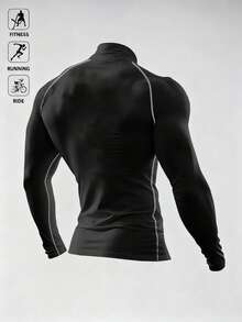 Acti Log Men's Spider Print Stand Collar Slim Fit Long Sleeve Athletic T-Shirt Compression Shirt Men - Black - View 2