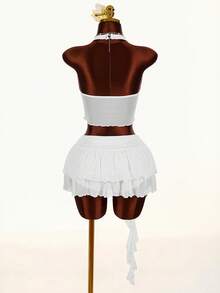 Amplova 2026早春新款露脐流苏白玫瑰衬衫和低腰A字裙女士两件套 - 白色 - 查看 8