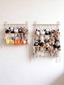 Madebyblanc 1 Pc Wall-Mounted Handwoven Rope Storage Rack - Multi-Layer Organizer For Stuffed Animals, Magazines & Newspapers Bedroom Home Decor Tapestry Art Piece - Multicolor - View 2