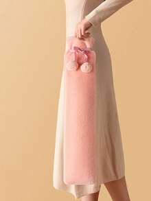 1pc Long-Shaped Hot Water Bag, Water-Filling Hand Warmer, Anti-Explosion, Winter Warm Supplies (Due To Different Batches, The Lines And Colors Of The Inner Liner May Vary. We Apologize For Any Inconvenience Caused,Silk Ribbon Fabric Cover, Rib Color, Design Randomly Assorted) - Default - View 17