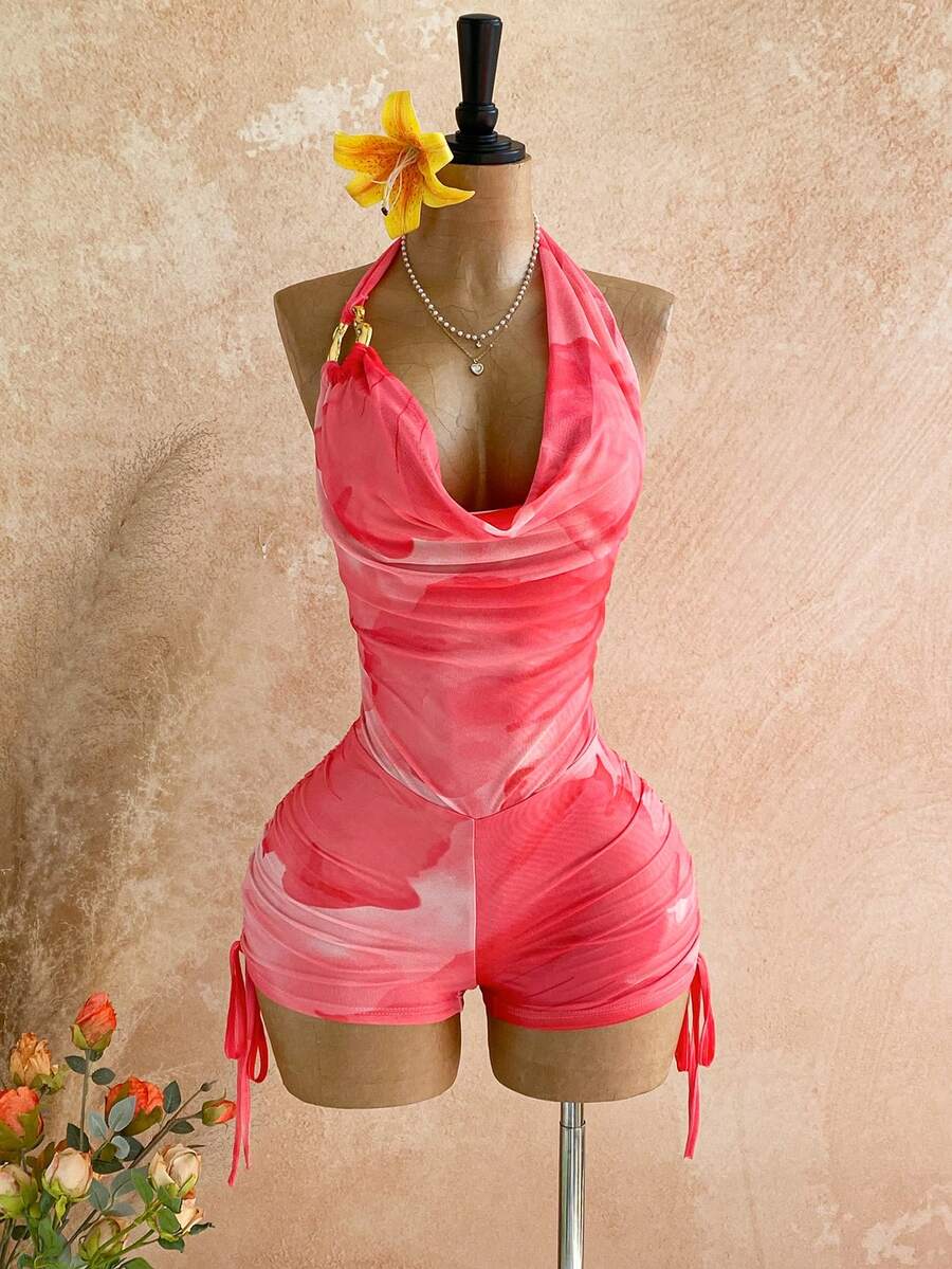 Soleia Bộ jumpsuit nữ phong cách retro ombre in họa tiết lưới phối kim loại, xếp lớp bèo nhún, cổ khoét sâu, gợi cảm, tôn dáng, thích hợp cho tiệc tùng, hẹn hò, Lễ Tình nhân, lễ hội hóa trang, lễ Phục sinh, các dịp lễ hội miền Tây, du lịch biển, kỳ nghỉ, bãi biển, lễ hội âm nhạc, kỳ nghỉ boho, đa năng cho mọi mùa. - Nhiều màu - Xem 1