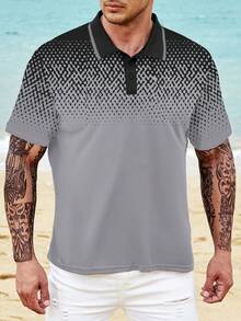 Manfinity Homme Men Plus Geo Print Polo Shirt - Grey - View 4