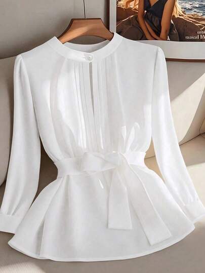 GlowEve CURVE 大码优雅休闲纯色系带衬衫