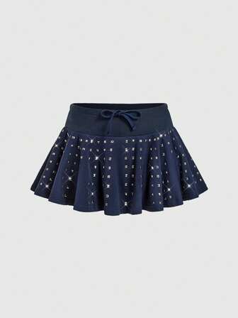 ROMWE Avant Damen modischer Minirock mit tiefer Taille, breitem Bund und Nieten