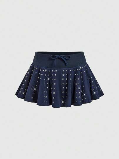 ROMWE Avant Jupe à taille basse avec large ceinture et rivets pour femmes