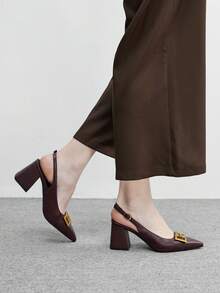 CUCCOO BIZCHIC Sapatos de salto grosso clássicos e simples na cor bordô para mulheres, versáteis para o trabalho, encontros, festas, férias, casamentos e para o Natal. - Marrom Caramelo - Ver 5