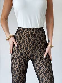 Firerie 女士优雅浪漫蕾丝打底裤，裸色内衬，凸显腰线，七分裤长，休闲百搭，适合春夏穿着，约会、日常穿着、度假、音乐节等场合。 - 黑色 - 查看 8