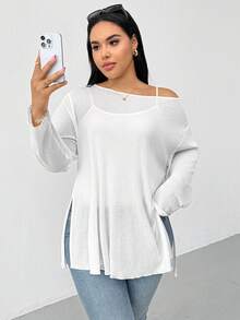Shapeblank Plus-Size Women's Spring/Summer Fashion Casual Loose Comfortable Everyday Versatile Slimming See-Through Sun Protection White Long-Sleeved Cover-Up,Spring,White Tops,Vacation - White - View 4