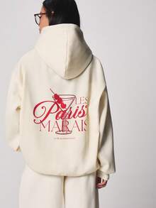 MISSGUIDED Women Oversized Hoodie With Paris Martini Glass Back Print French Inspired Casual Pullover Long Sleeve - Apricot - View 4