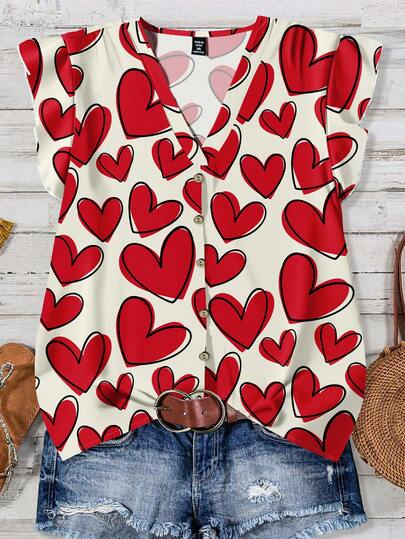 EMERY ROSE Camiseta casual de mujer con gráfico de corazón, adecuada para el verano