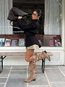 Muchica 女士黑色束腰长袖衬衫，配领带 - 黑色 - 查看 5