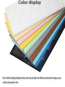 3D立体自粘XPE泡沫墙纸，防水防潮仿皮纹理，床头防撞软包自粘墙贴，可重复使用和裁剪，适用于卧室和客厅墙面装饰，具有隔音和加厚墙面的功能。 - 彩色 - 查看 3