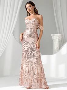 Coutiva 女士闪亮无袖晚礼服（华丽装饰） - 粉色 - 查看 6