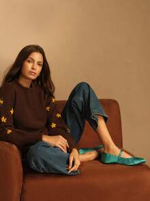 Rosivie 2025夏季新款法式方头百搭黑色镂空编织带低帮透气舒适平底女鞋 - 綠色 - 查看 4