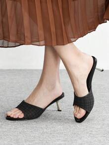 CUCCOO BIZCHIC Women's Plaid Fashion Casual High Heel Slide Sandals Spring Shoes - Black - View 4