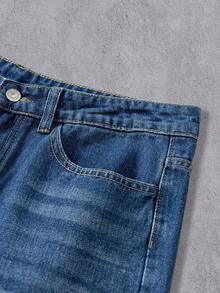 Manfinity LEGND Retro American Plaid Patchwork Loose Fit Distressed Wide Leg Jeans - Blue - View 6