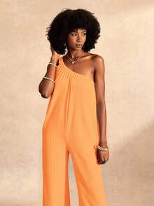 Zivah Summer New Casual All-Match Versatile Leisure Cruise Travel Beach Sunbathing Sleeveless Textured Loose Green Women Jumpsuit - Orange - View 6