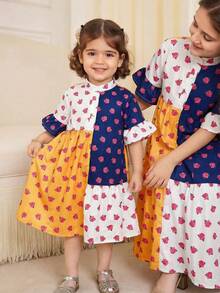 SHEIN Đầm dự tiệc dáng rộng, họa tiết hoa, phối nhiều mảnh, thích hợp cho bé gái. - Nhiều màu - Xem 5