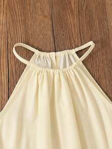 少女休闲热带印花露背连衣裙 - 杏色 - 查看 4